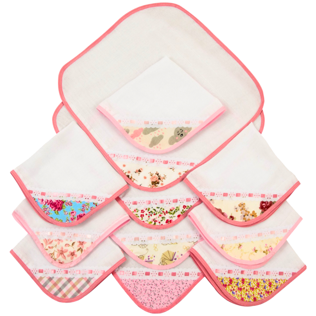 Kit 6 Pano de Boca Bebe Fralda de Boca Bebê Dupla Camada Luxo Rosa Estampada 100% Algodão 35x35 cm Menina em Oferta na Shopee