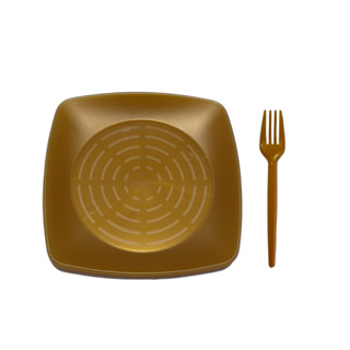 50 Pratos P/ Sobremesa + 50 Garfos Para Sobremesa Dourados Descartáveis Acrílico em Oferta na Shopee