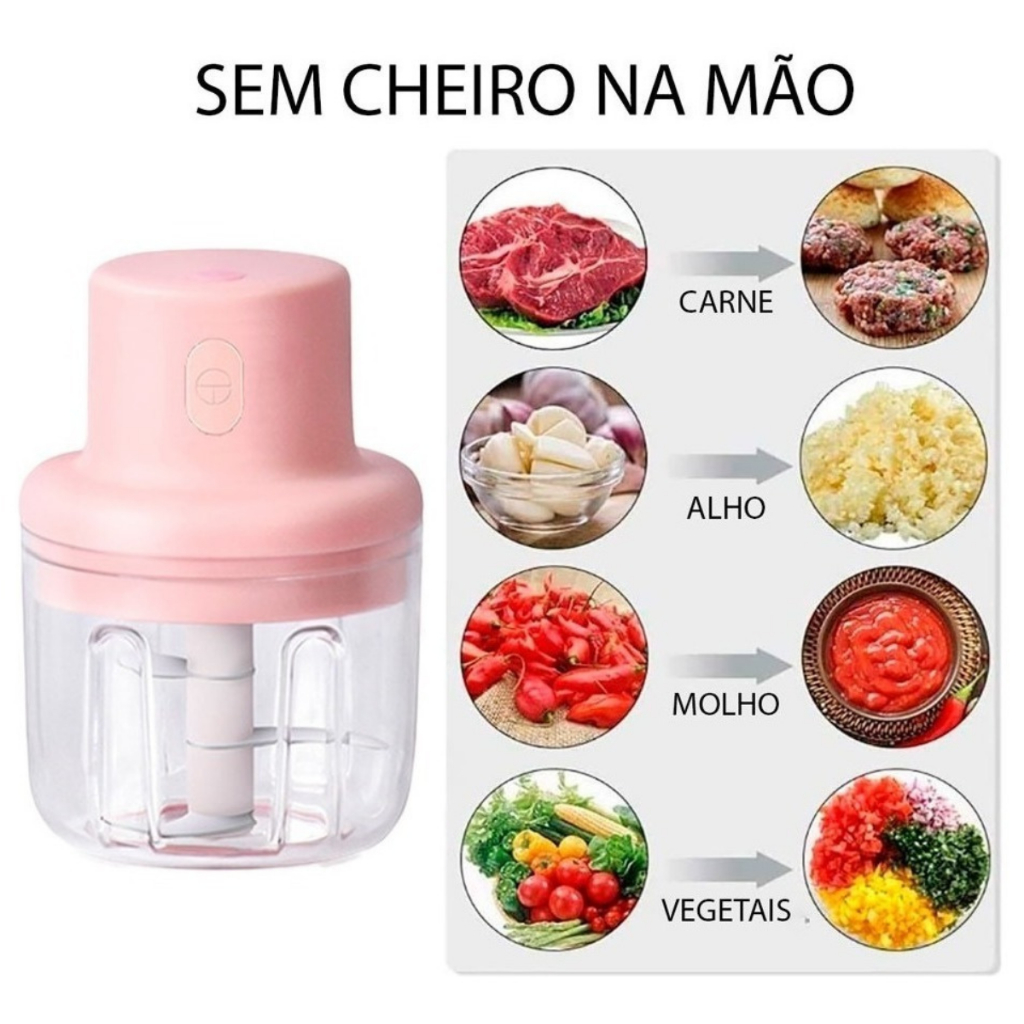 Mini Processador Alimentos Moedor Elétrico Alho S/fio 250ml Recarregável USB Super Promoção