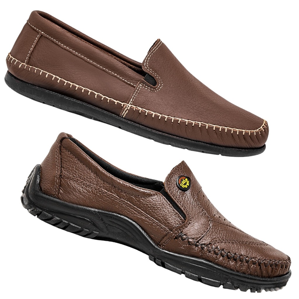 Kit 2 Pares Sapato Masculino Mocassim de Couro Legitimo Ortopédico Anti Stress Black Friday