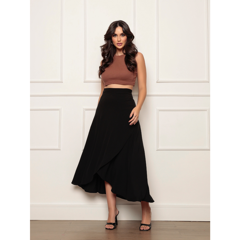 Saia Envelope Saia Transpassada Saia Envelope Longa Saia feminina Longa