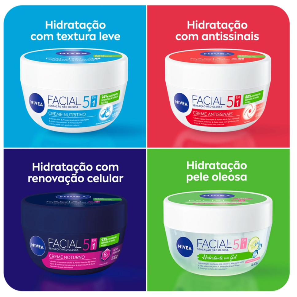 Creme Facial NIVEA 100g - Antissinais - Nutritivo - Noturno - Gel Fresh - Pele Negra
