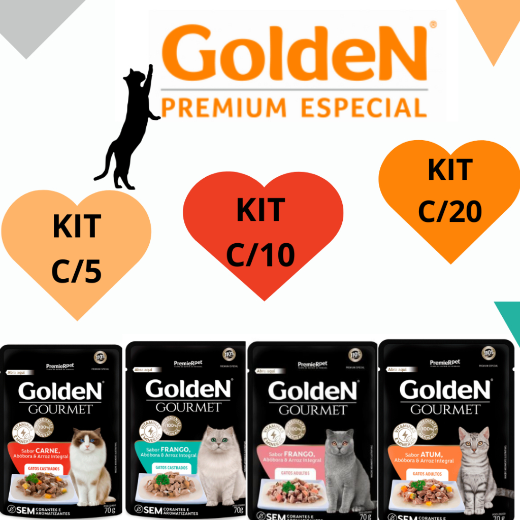 KIT C/5 , C/10, C/20 RAÇÃO ÚMIDA GOLDEN GOURMET  SACHE GATOS 70G