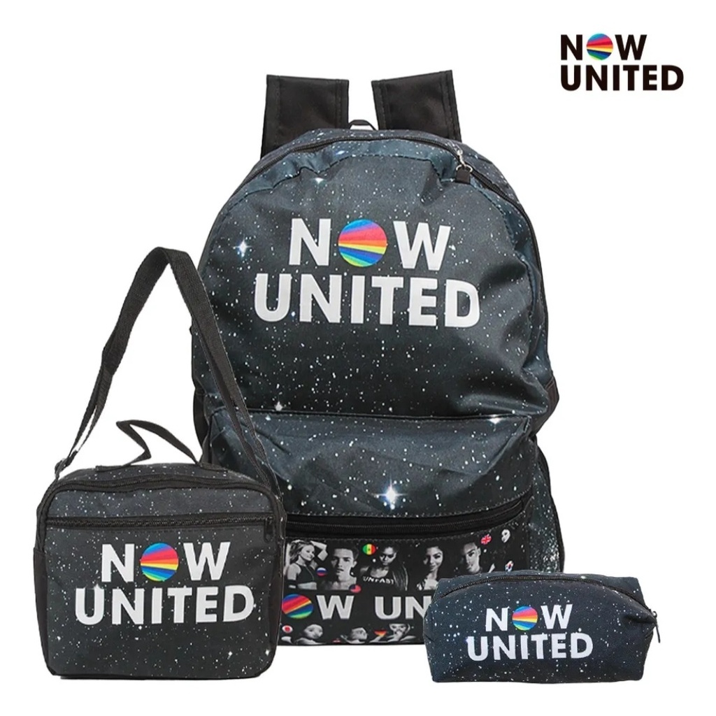 kit Escolar Now United Mochila escolar costas Lancheira Térmica Estojo