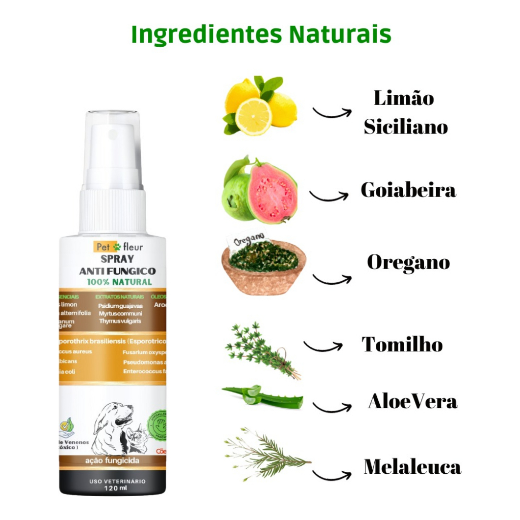 Spray  100% Natural  Antifúngico Herbal para peles e pelos Caes e gatos em Oferta na Shopee