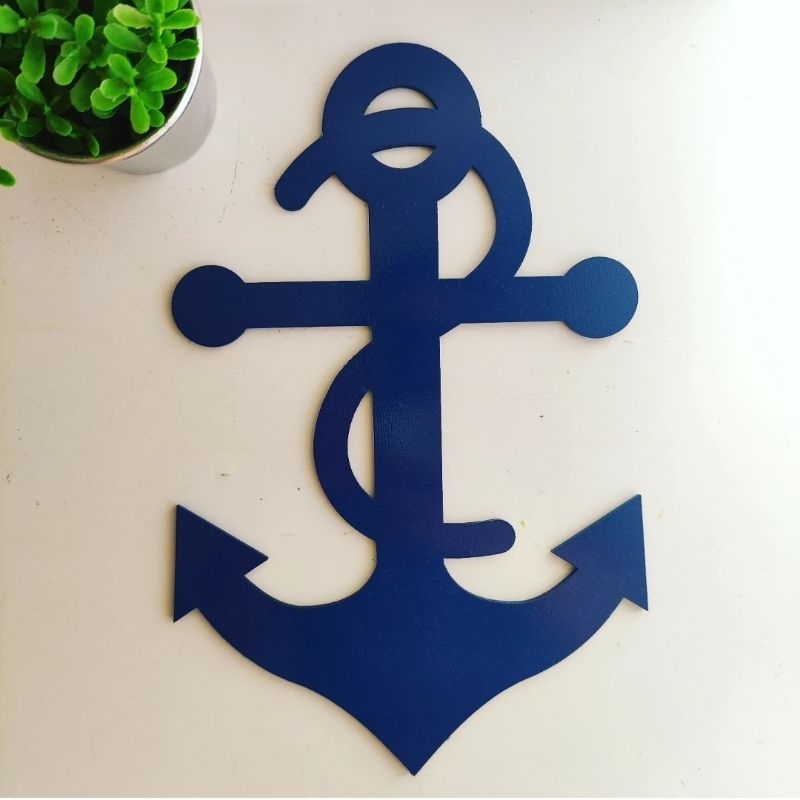 Ancora azul marinho mdf para pendurar tam 20 25 30 cm altura nautico natutica marinheiro timao leme ancora praia