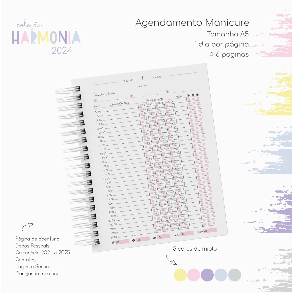 Agenda Manicure Nail Designer 2024 - 416 páginas