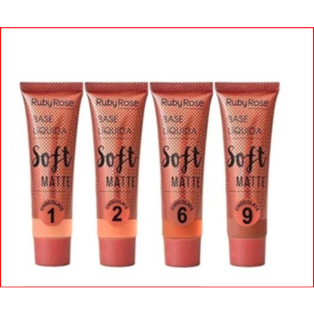 Kit 2 Pecas Base Líquida Soft Matte Chocolate HB8050 Ruby Rose em Oferta na Shopee
