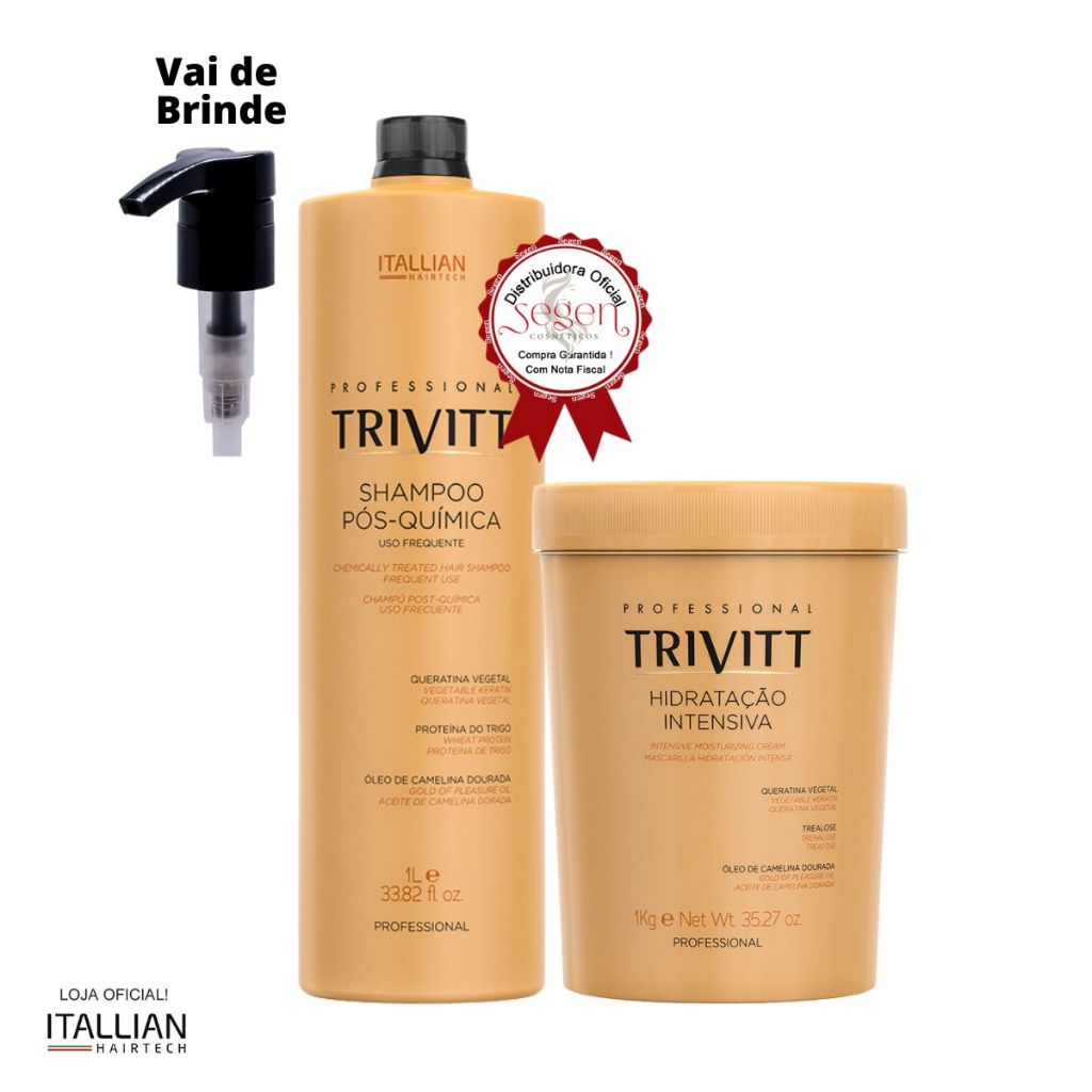 Kit Trivitt Shampoo Pós Química 1L + Hidratação Intensiva 1Kg - Itallian em Oferta na Shopee