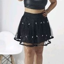 Saia curta com Tule Forrada com shortinho Tachas/Pérolas babado tutu/roupa fim de ano brilhosa/look festival/show gringa em Oferta na Shopee