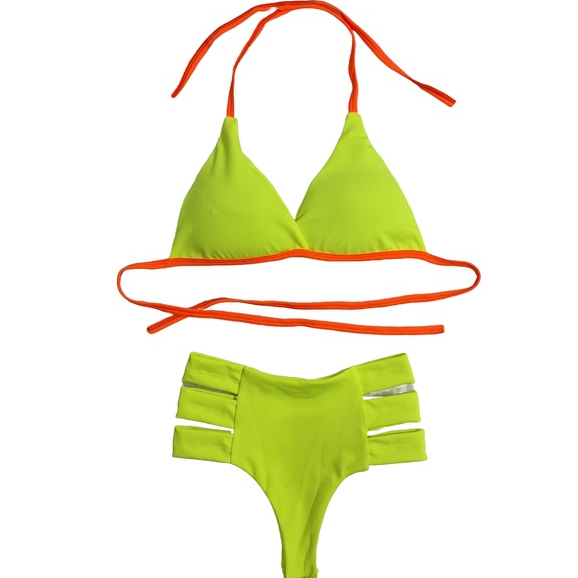 Biquíni com BOJO forrado calcinha de tiras - Neon/duas cores/roupa de banho/coleção 2025