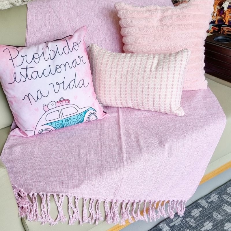 Manta Para Sofa Poltrona 180x230 Cama Casal Algodao Artesanal Decorativa Protetora Rosa Rose Lilas Ideal para Mulher Esposa Mae Madrasta Filha Menina