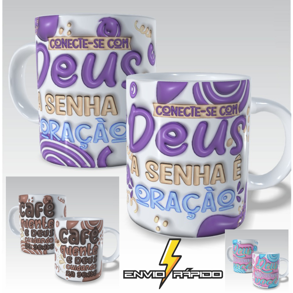 Caneca de Porcelana Personalizada Frases Cristãs 3D, Caneca Personalizada de Deus, Xícara de Porcelana Evangélica