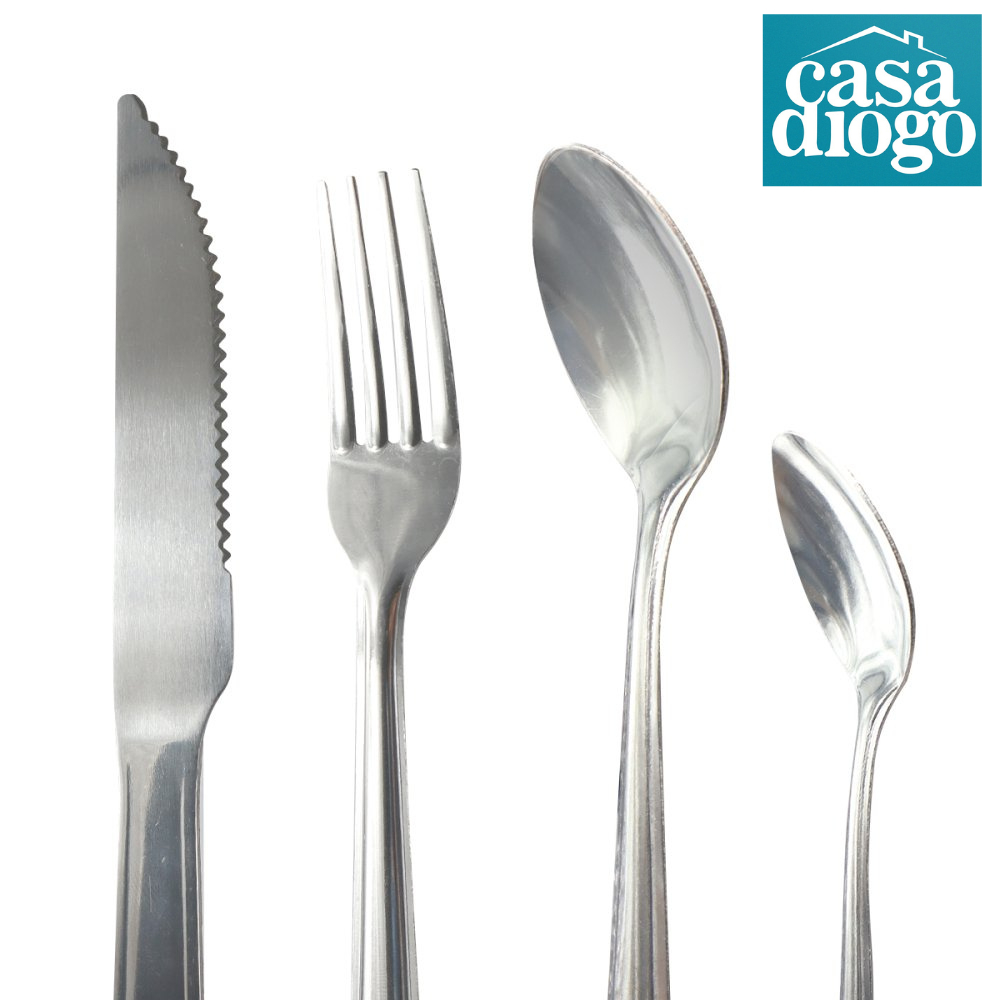 Clássico Kit Utensílios 24 Pçs Cozinha Faqueiro Aço Inox Conjunto Faca Garfo Colher