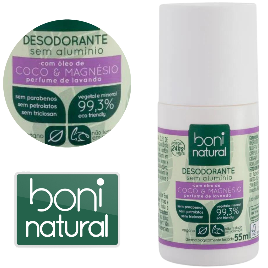 Desodorante Boni Natural Sem Aluminio Vegetal Coco E Magnesio Roll On 55ML