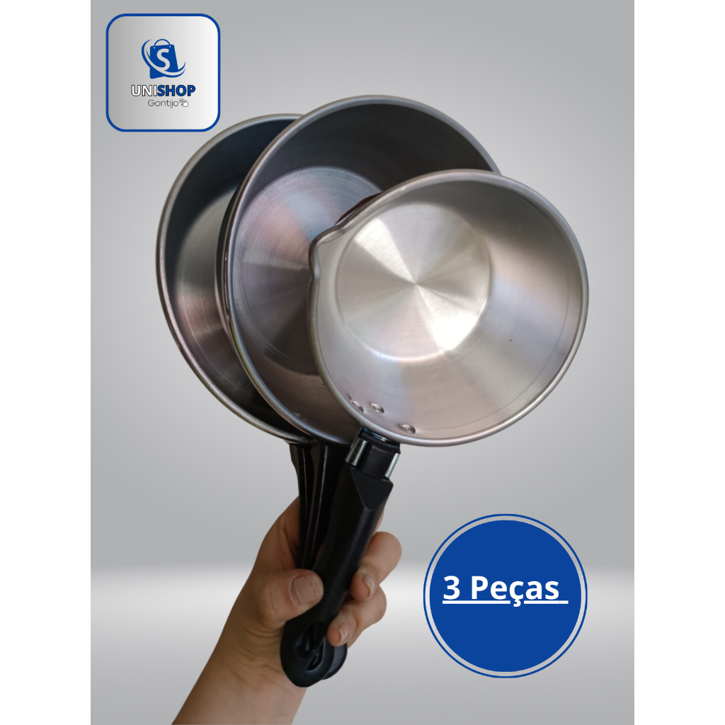 Kit 3 Panelas : 2 Caçarolas + 1 Frigideira Grande e Funda --  2 Caçarolas Panela Japi com Orla Nº14 e Nº18 + Frigideira POP Nº20 Aluminio Polido Otimo preçoBarato