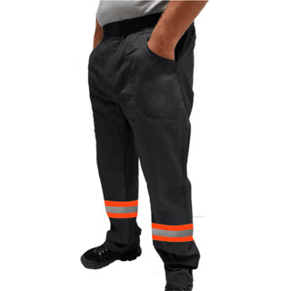 Calça de Uniforme Metalúrgica Brim Profissional Reforçada Com Faixa Refletiva Laranja