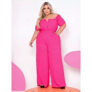 Macacão Feminino Plus Size Pantalona Ciganinha Aro V Duna