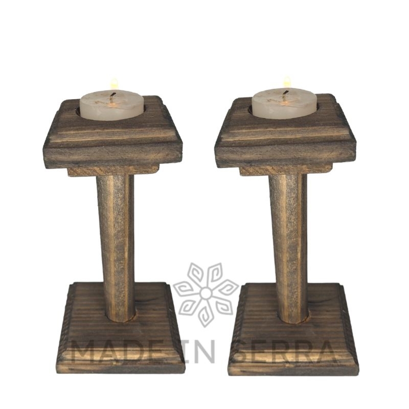 Castiçais Decorativos em Madeira | Par Artesanal para Mesa de Natal e Eventos em Oferta na Shopee