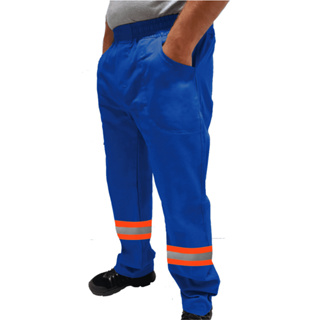 Calça de Uniforme Serralheiro Brim Profissional Reforçada Com Faixa Refletiva Laranja em Oferta na Shopee