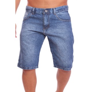 Bermuda masculina lisa jeans escuro lavada com barra sem lycra sem rasgada Ref: 019