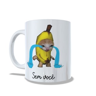 Caneca De Porcelana meme Banana Cat e Happy Cat, namorados