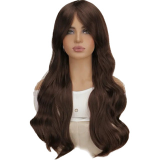 Peruca Wig Castanho Escuro Liso Franjão Fibra Orgânica Premium