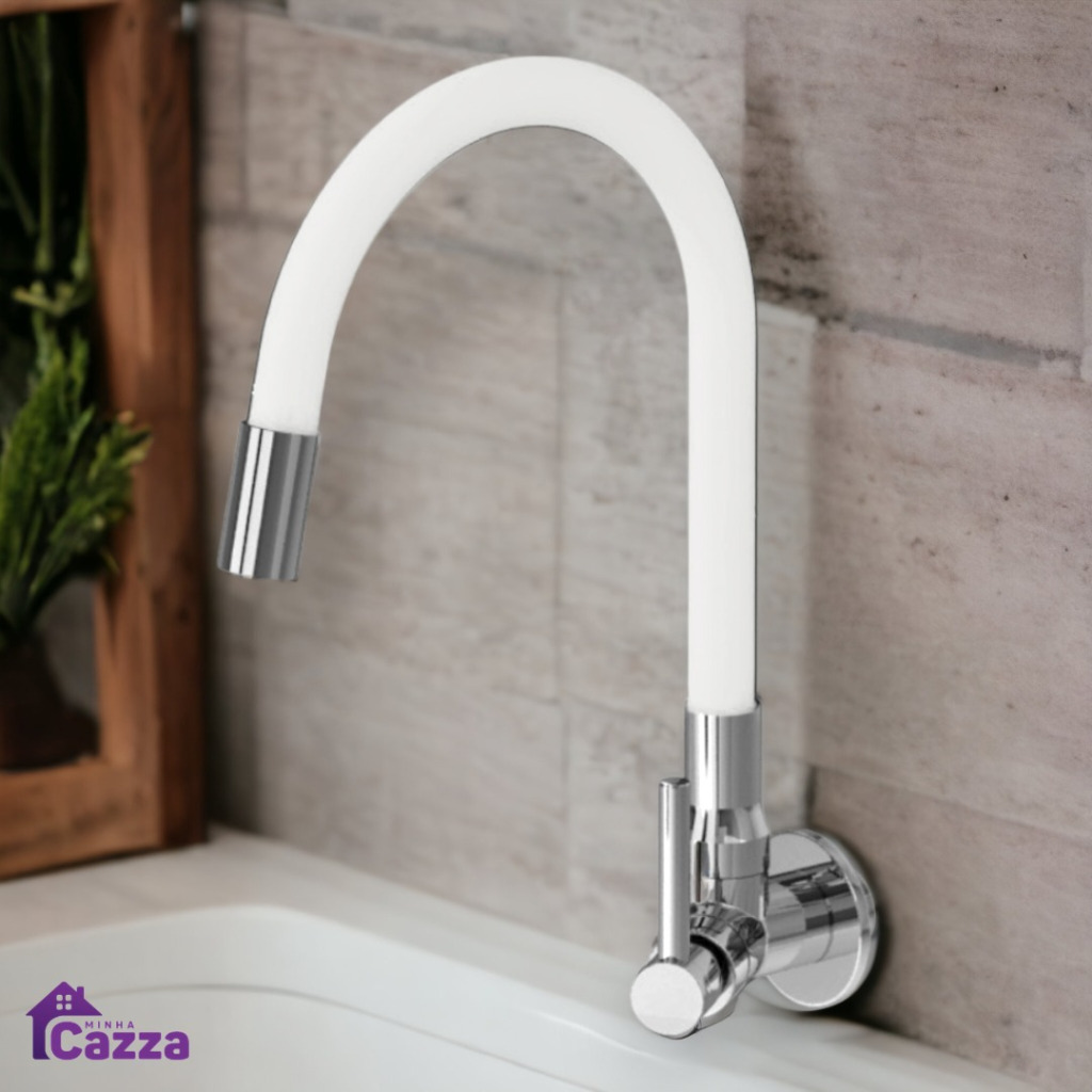 Torneira Cozinha Gourmet Flexível Luxo 1/4 Cor Branco Parede