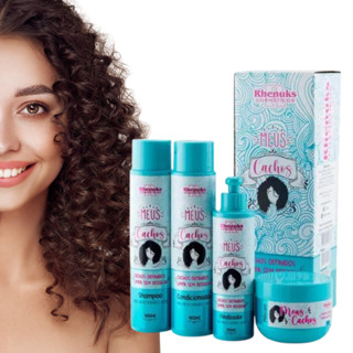 KIT MEUS CACHOS COM SHAMPOO CONDICIONADOR MASCARA E LEAVE IN CAPILAR RHENUKS