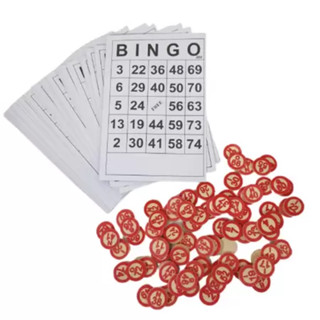 Jogo de Bingo com 75 Pedras em Madeira e 40 Cartelas