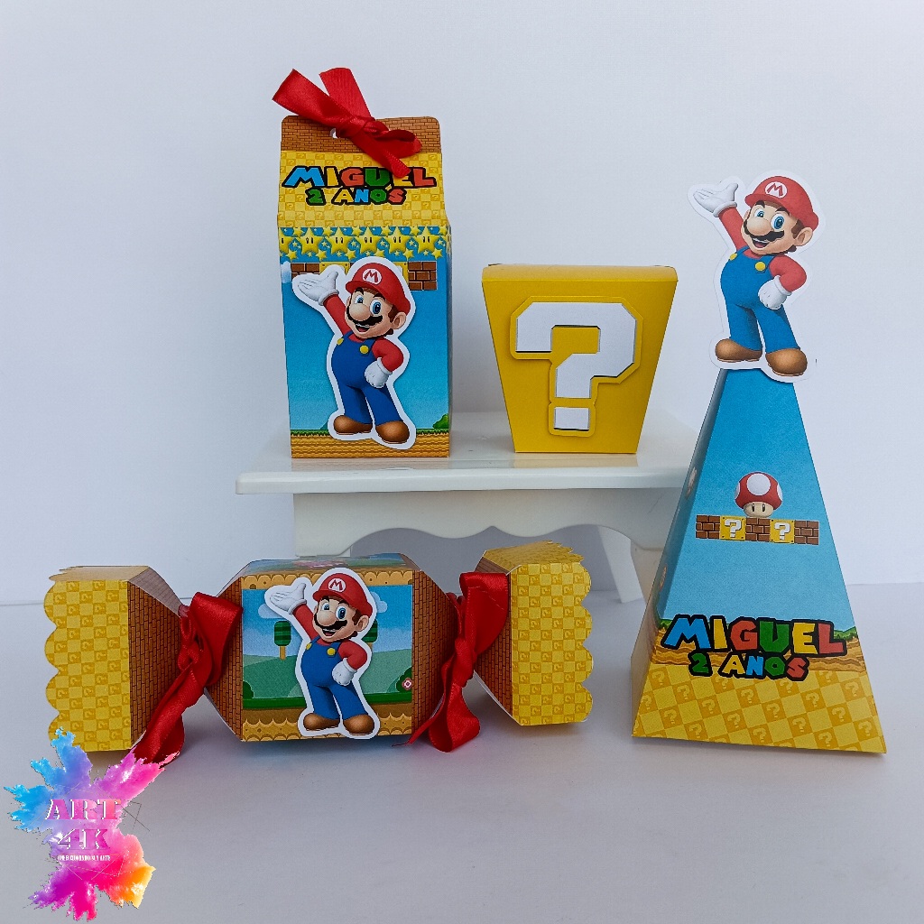 Kit 40 Caixinhas 3D Personalizado SUPER MARIO - MARIO BROS (FAZEMOS QUALQUER TEMA)