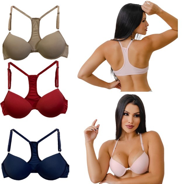 Kit 3 Sutiã Soutien Nadador Com Bojo Cores Básicas