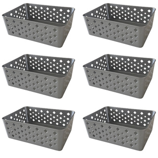 Kit 6 Cestos Organizador Cinza Multiuso Médio Empilhável Gaveta Cozinha Armário Lavanderia 19x14x6,5 em Oferta na Shopee
