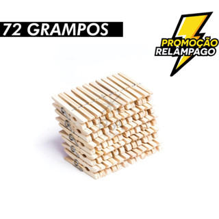 Kit Prendedores de Roupas Grampo em Madeira 72 Unidades