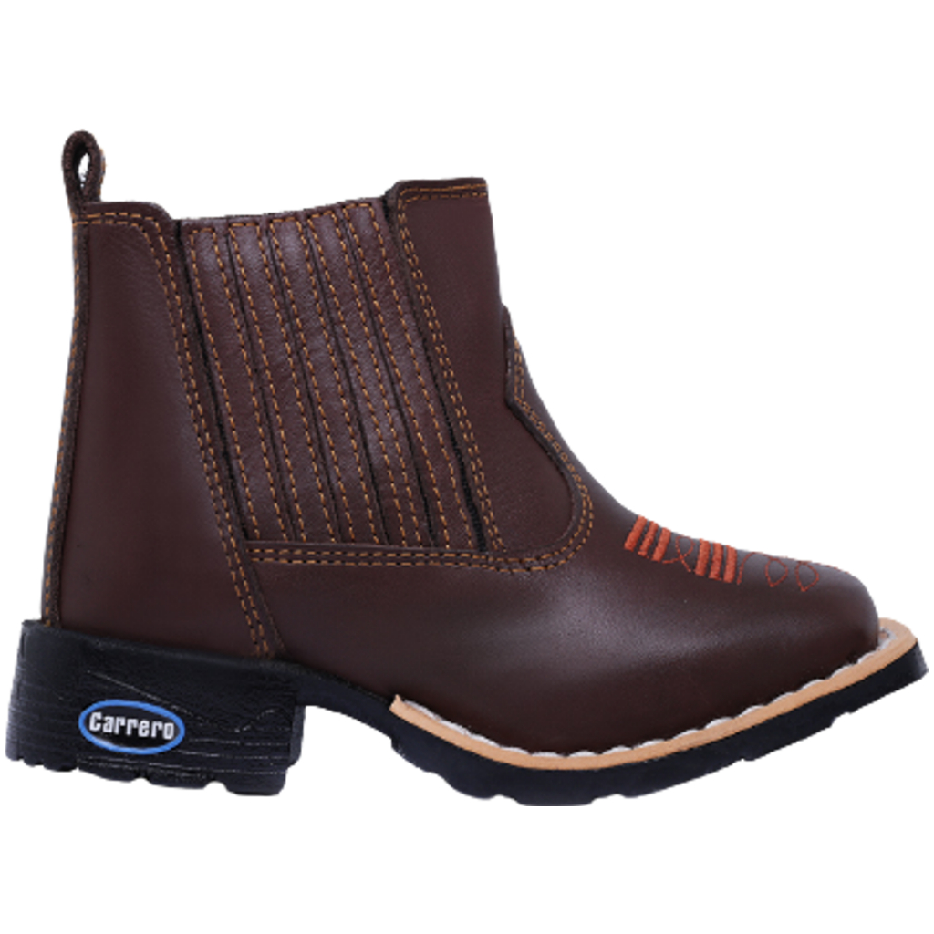 Botina Country Infantil Masculino Kids Cano Baixo Couro Bordado Sola Bico Quadrado