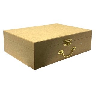 KIT COM 15 UNIDADES - Caixa Quadrada Alça e fechos 26x20x08 MDF CRU Dobradiça MALETA COM ALÇA