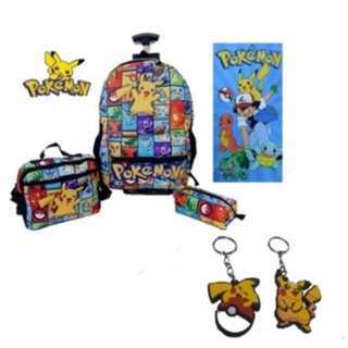 Kit Mochila Rodinha Pikachu (POKEMOM) +Toalha e Chaveiro