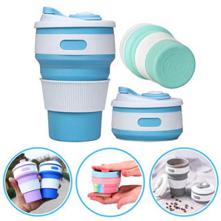 Copo Retrátil Dobravel Silicone 350ml Com Tampa Para Bebidas Quentes e Frias Compacto Bolsa Mochila Viagem