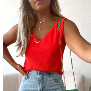 Blusa Feminina Regata Alça Larga Tecido Duna Tendência Regata Lisa Básica Elegante Frente Única Moda Blogueira