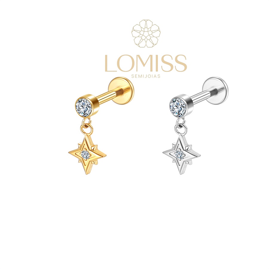 Piercing Helix Conch Labret Aço Cirúrgico Pvd Ponto De Luz Com Pingente Estrela em Oferta na Shopee