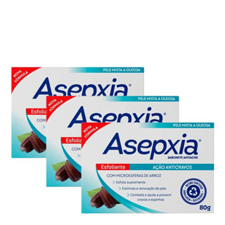 Asepxia KIT 3 Sabonetes Antiacne Esfoliante Ação Anticravos 80g