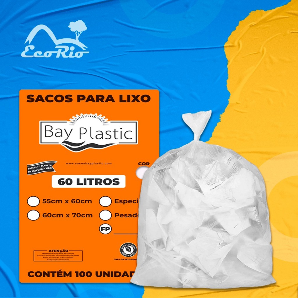 Saco de Lixo Transparente 60Litros 100 Unidades Micra 0,4 BayPlastic