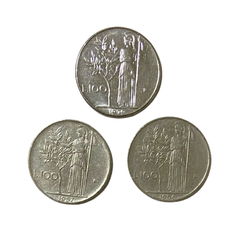 Lote 3 moedas da Itália - 100 liras - Anos 1956 e 1957 - MBC - Moeda colecionável