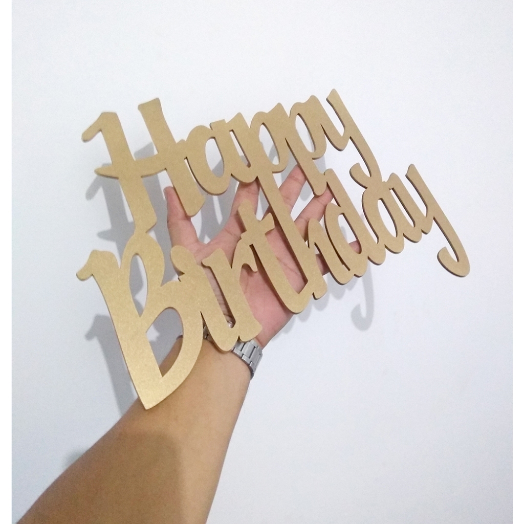 Lettering Happy Birthday Dourado Palavra Letreiro Decoração Festa Aniversário Aplique Mdf 40x30cm em Oferta na Shopee