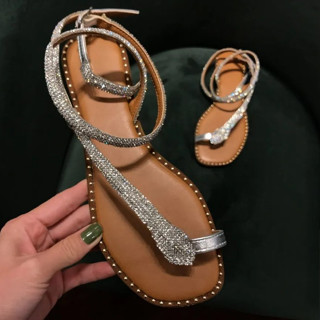 Sandália Cobra Rasteirinha Serpente Com Strass Moda Blogueira Muito Brilho Lançamento