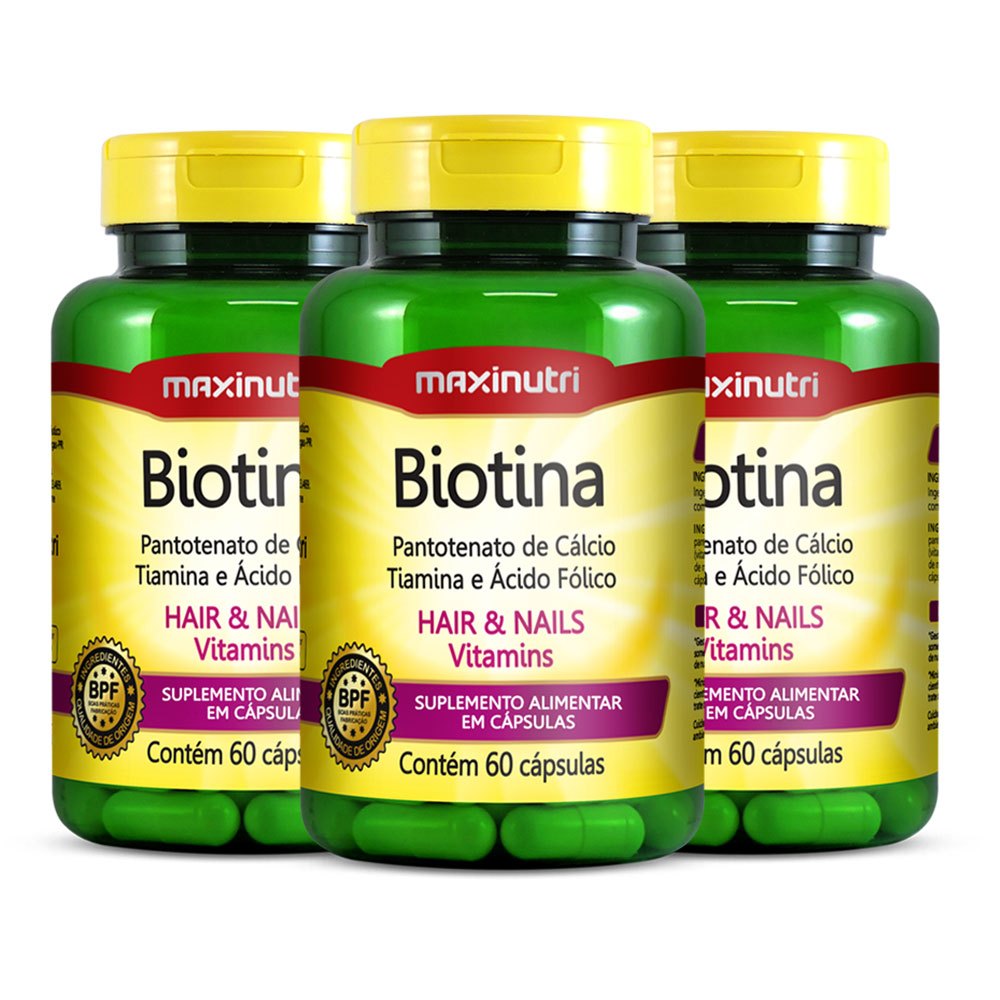 Kit 03 Biotina Saúde da Pele Unhas e Cabelos 60 Caps Maxinutri