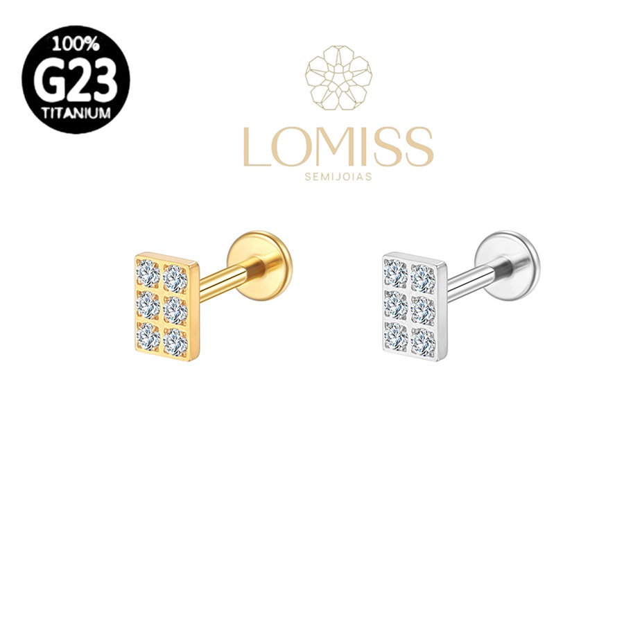 Piercing Orelha Helix Tragus Conch Labret Titânio Pvd Quadrado Zircônias Cravejadas 1,2x8 em Oferta na Shopee