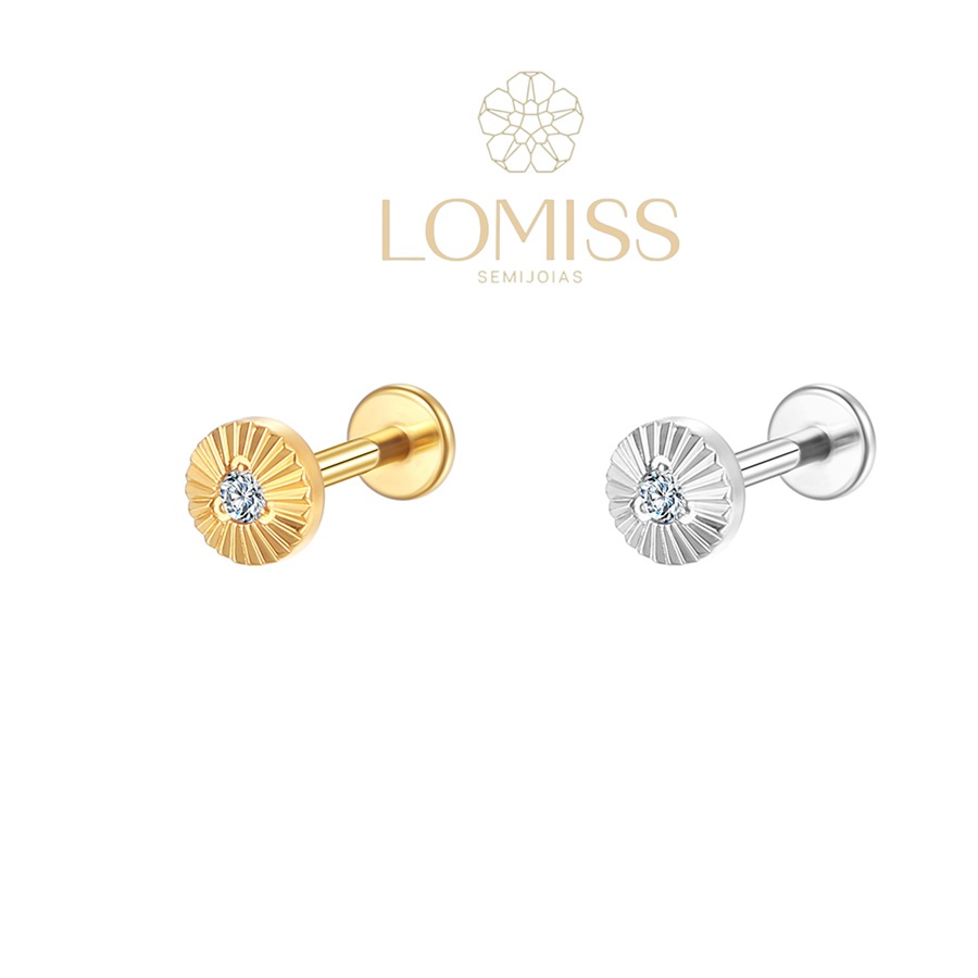 Piercing Helix Conch Labret Aço Cirúrgico Pvd Redondo Com Destalhes 1 Zircônia