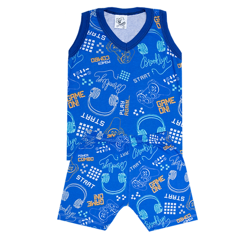 Pijama Infantil Regata Estampado Menino Gola V 100% Algodão Mafessoni Codigo: 201168