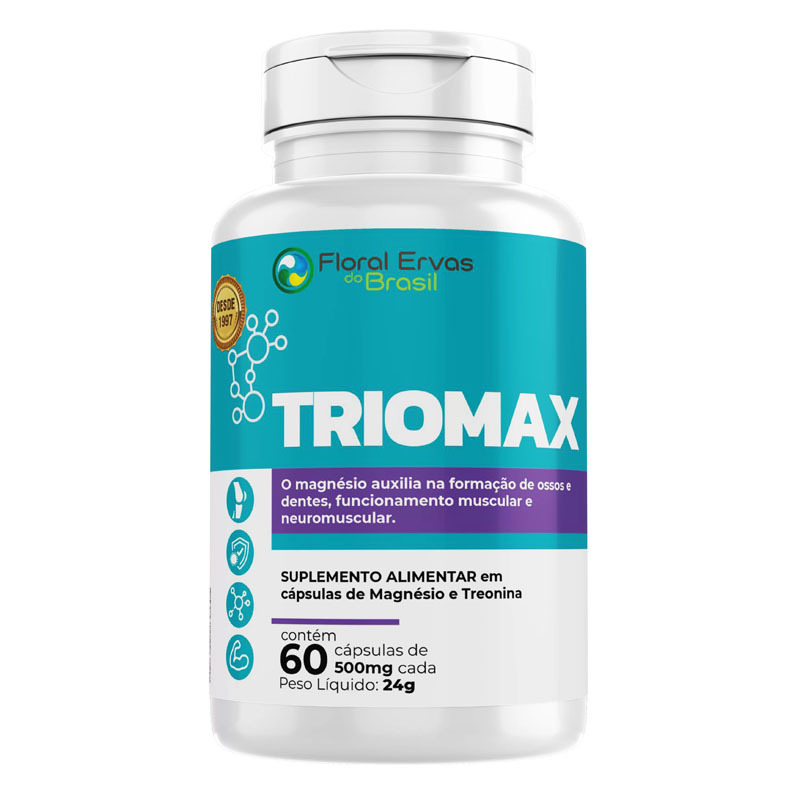 Magnésio Treonato 500mg + Dimalato + Bisglicinato + Cloreto 60 cápsulas Triomax Floral Ervas